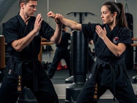 İstanbul 4. Levent Wing Chun Dersinde Sifu Kağan Nebioğlu Öğrencilerine Sokak Savunması Gösterirken